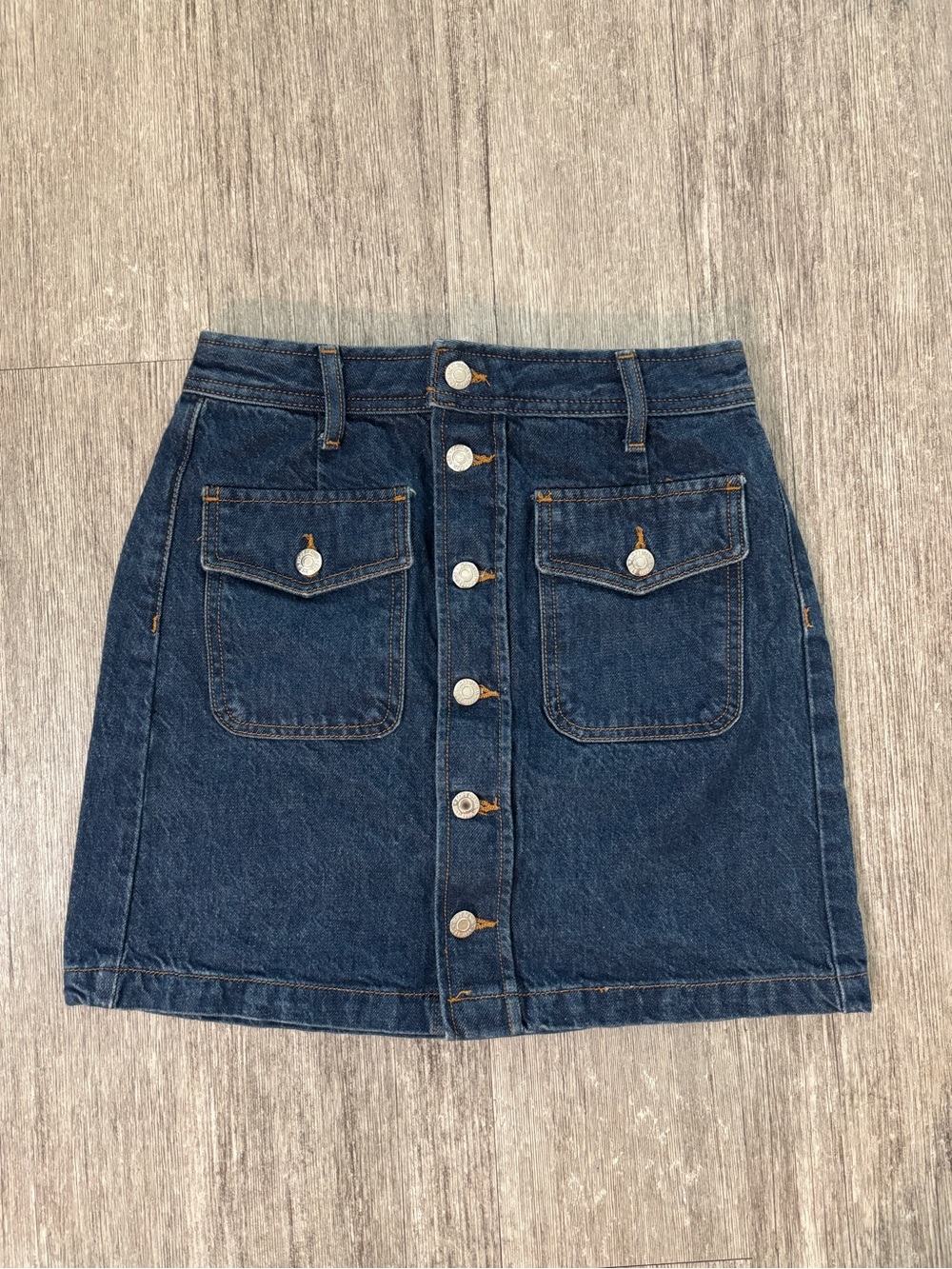 Dark Blue Denim Button-Front Mini Skirt